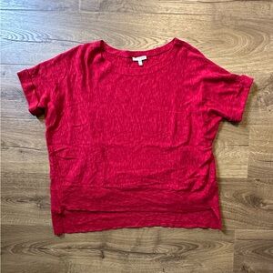 Eileen Fisher Linen/Cotton Red Short Sleeve Top Large